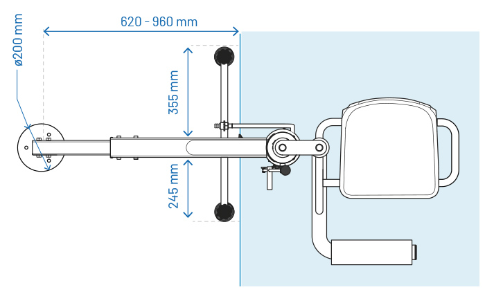 Plano de la planta de la silla de piscina para minusv&aacute;lidos Access B1